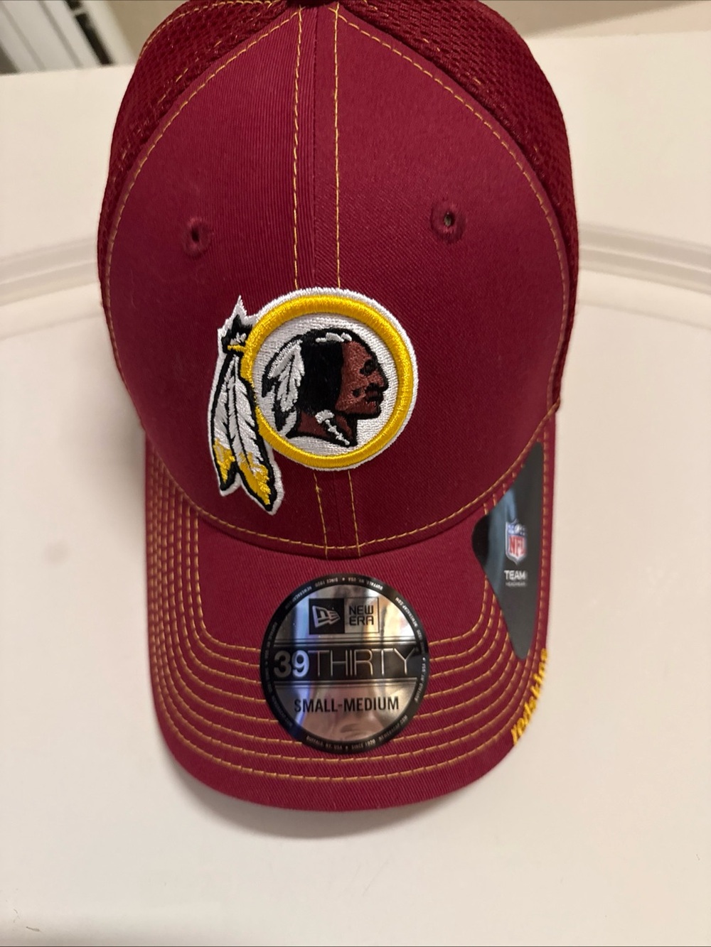 New Era Burgundy and Yellow 39THIRTY Mesh Back Hat